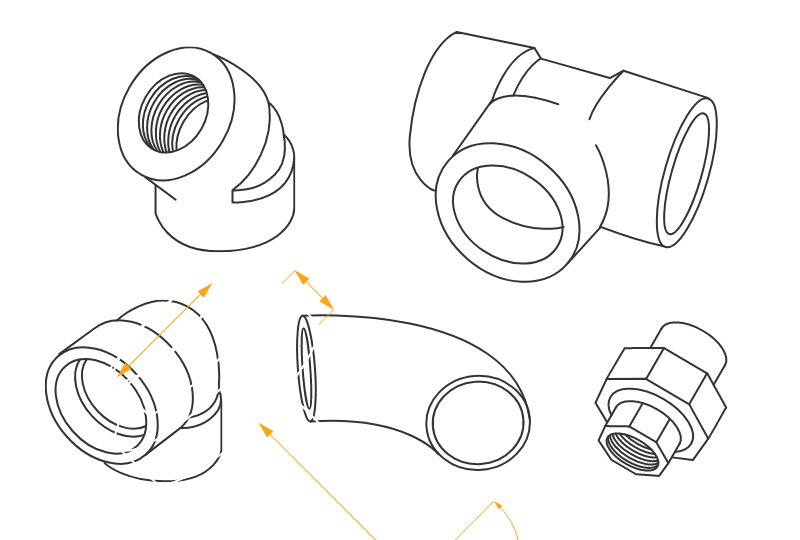 pipe fittings and forged fittings design.